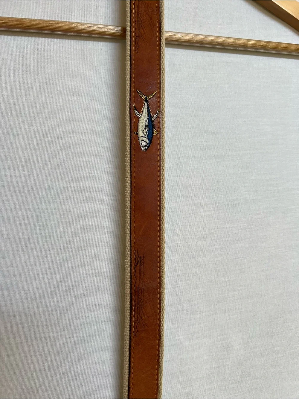 Zep-Pro Brown Leather and Canvas Belt with Fish Logo and Solid Brass Buckle